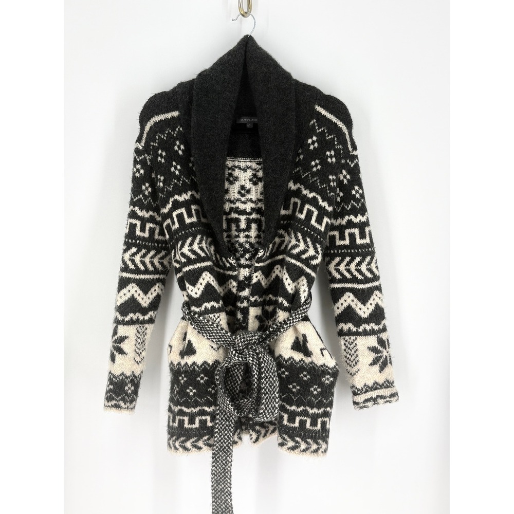 Grade & Gather Women Fair Isle Chunky Knit Belted Cardigan Sweater Size S Nordic